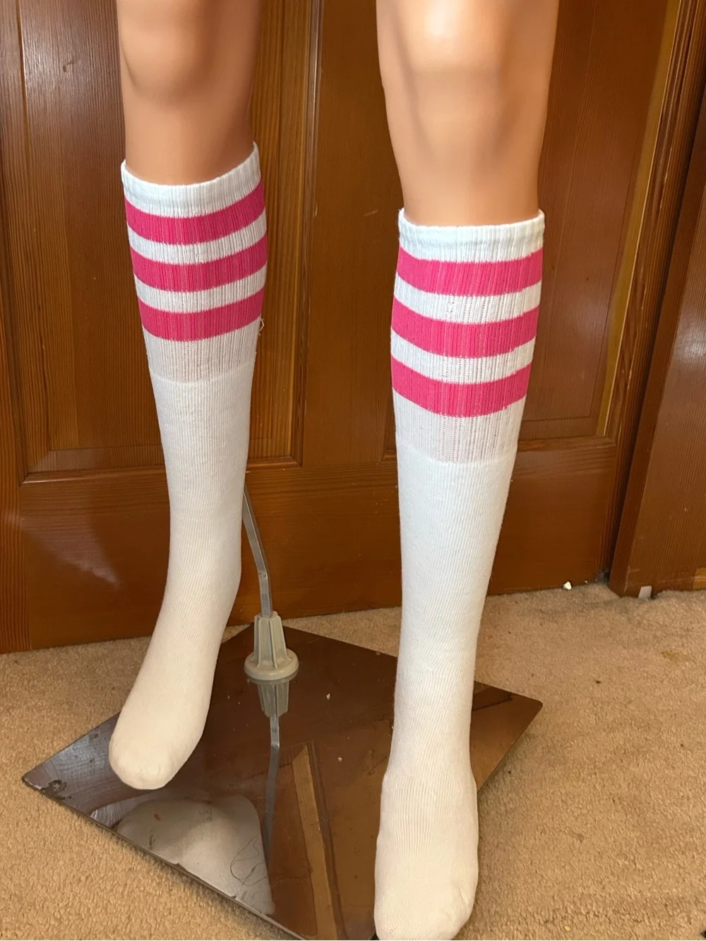 NWT, White Knee-High Socks with Stripes - Athletic Tube Socks